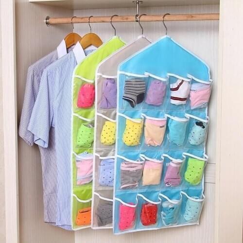 16 Pockets Closet Multi-role Hanging Bag Hanging Storage Bag Wall-mounted Bra Sock Organiser Hanging Organizers Clothing Storage