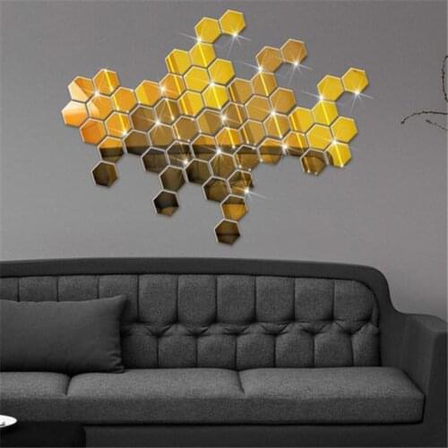 18Pcs 3D Mirror Hexagon Vinyl Acrylic Removable Wall Sticker Decal Home Decor Decoration Living Room Modern Art Mural DIY 8*8cm