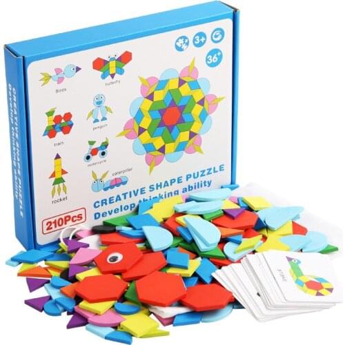 210pcs Kids Wooden 3D Jigsaw Puzzle Clever Board Baby Montessori Educational Learning Toys for Children Geometric Shape Puzzles