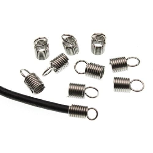 50pcs Stainless Steel Crimp Caps Fastener Coil Cord Crimps End Caps Clasps Extension Connectors DIY Jewelry Making