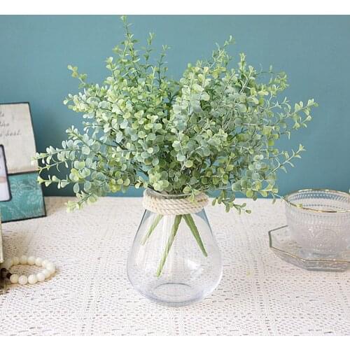 7 Forks Fake Plastic Green Plants Wedding Decorative Flowers New Year Christmas Decorations Vases for Home Artificial Eucalyptus