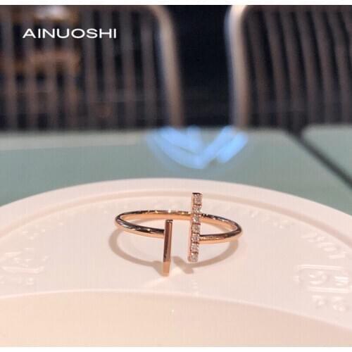 AINUOSHI 18K Gold 0.057 Carat Round Cut Real Natural Diamond Engagement for Women Valentines Day Simple Ring Jewelry