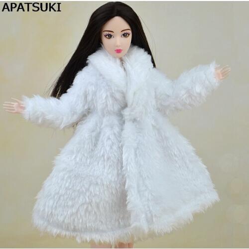 Doll Accessories Winter Warm Wear White Fur Coat Dress Clothes For Barbie Dolls Fur Doll Clothing For 1/6 BJD Doll Kids Toy