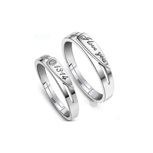 ANENJERY 925 Sterling Silver Hot Fashion Lovers Wedding Rings men and women letter opening rings bagues Wholsale S-R39