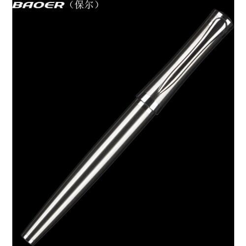 Baoer 3035 Stainless Steel Metal roller ball pen High Quality Silver Clip Roller Ball Pen Business School Supplies