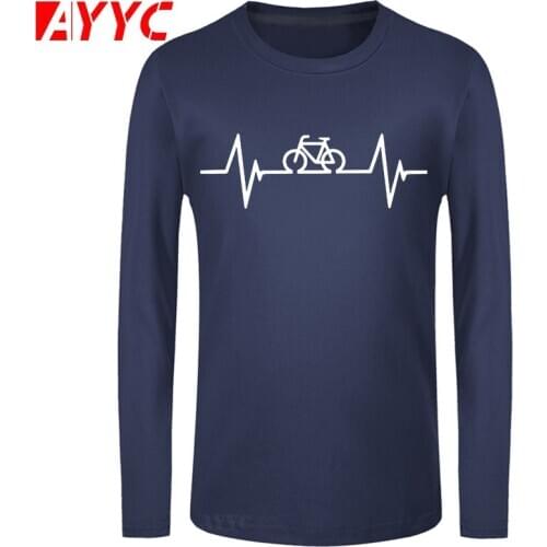 AYYC long sleeve tee Biker Heartbeat Pulse Cyclinger T-SHIRT Cycle Fashion Funny Birthday 100% Cotton T Shirts