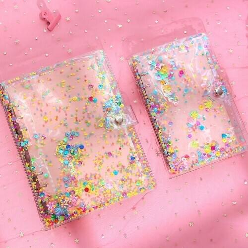 A5 A6 Kawaii Loose Leaf Notebook Cover Planner Notebook Shiny quicksand 6 Holes Binder Simple Diary Shell Stationery Supply