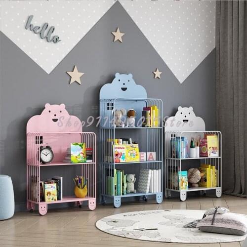 Childrens Bookshelf Wrought Iron Baby Shelf Floor Simple Toy Storage Cabinet Household Books And Newspapers Picture Book Rack