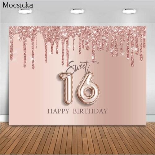 16Years Old Birthday Background Rose Gold Font Background Decoration Style Children Birthday Photo Background Photography Studio