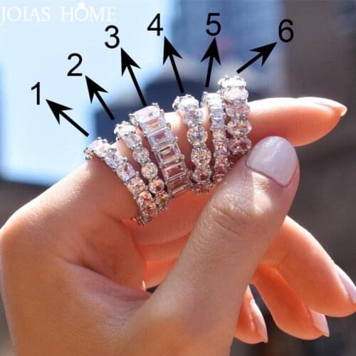 JoiasHome Geometry Gemstones Rings for Women Full Of Zircon Silver 925 Jewelry Trendy Female Wedding Engagement Ring Size6-10