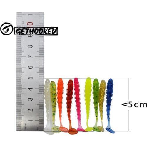 Gethooked 10pcs/lot 50mm 0.6g Soft Rubber Bait Fishing Lure Jig Wobbler Soft Worm Carp Fishing Bait Artificial Silicone Swimbait