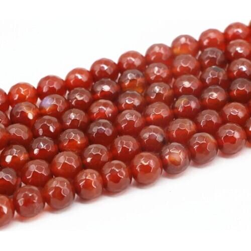 Faceted Round Natural Onyx Agates Stone Loose Beads for Jewelry Making 6 8 10 12mm Red Carnelian DIY Necklace Bracelet 15" A20