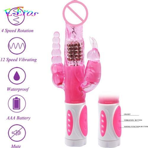 Sex Toys For Women Rabbit Vibrator Rotation Dildo With Anal Plug And 12 Speed Clitoral Rabbit Vibrator Female Sex Products
