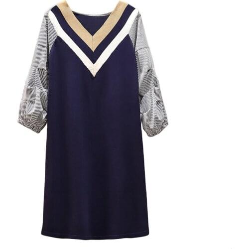 Lattice Splicing Vestidos Long Sleeve Women Clothes Casual Dress Women V-neck Robes Stripe Autumn 2020 New Style Vestido Festa