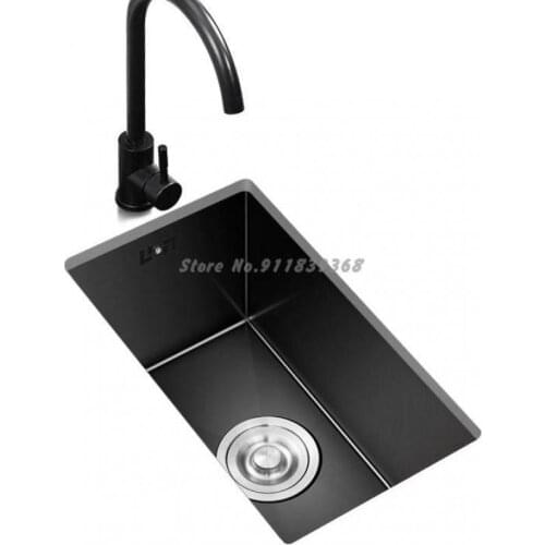 Kitchen Sink Single Trough Small Black Mini Sink Stainless Steel Bar Balcony Laundry Sink Under Counter Basin