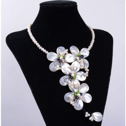 LJHMY NEW Mother of Pearl Mop Shell Pearl Flower Adjustable Necklace Women Wedding Party Gift Chunky Long Tassel Necklace