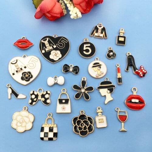 Mix 23 Enamel Women Jewelry Bag Alloy Diy Hearts Earrings Fashion Necklace Keychain Charms Handmade Pendant Craft Accessories