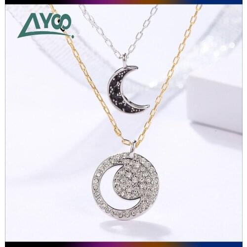 SWA Fashion Jewelry High Quality Charming Romantic Black White Moon Double Chain Womens Clavicle Chain Necklace Romantic Gift