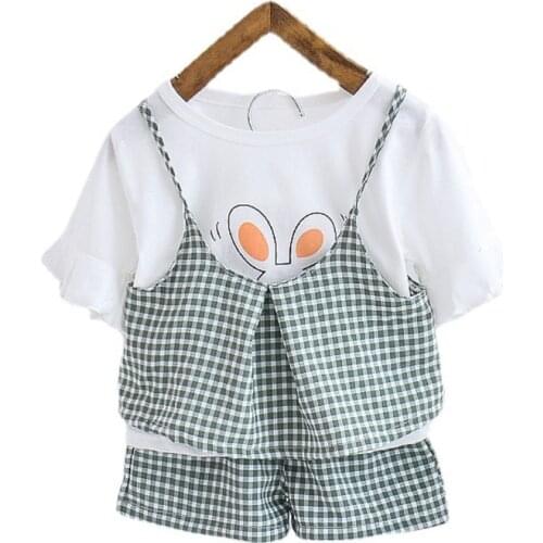 Kids Fashion Summer Baby Girls Clothes Suit Children Cotton T Shirt Strap Dress Plaid Shorts 3Pcs/sets Toddler Casual Tracksuits
