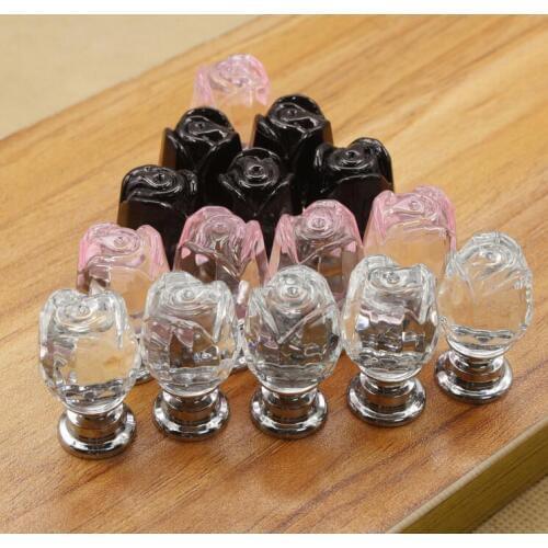 New Arrival Rose Flower Crystal Cabinet Pulls Crystal Drawer Dresser Knobs