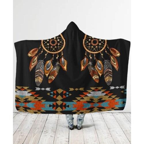 Plstar Cosmos Birds Feather/Native/Buffalo Head Motifs Hooded Blanket 3D full print Wearable Blanket Adults men women style-7