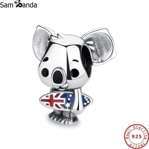 Authentic 2021 100% 925 Sterling Silver Charms Surfboard Koala CZ Fit Original Bracelets Women DIY Gift Jewelry
