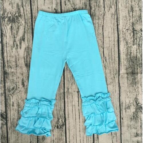 Casual Style Baby Girl Clothes Baby aqua Icing Ruffle Pants Wholesale Children Girls Knitted Cotton Pants