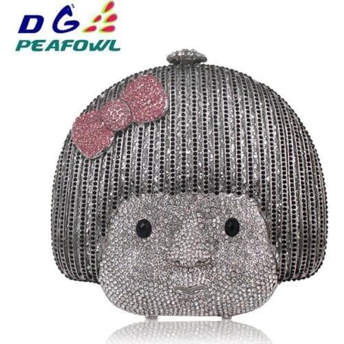 Full Diamond Human Face Lovely Women Luxury European And American Style Banquet Evening Shoulder Handbags Bag Clutch Purse