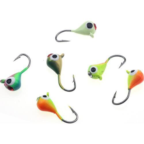 6pcs/lot Bait Winter Ice Fishing Lure 1.5cm 1.1g Mini Metal Lead Head Hook Bait Jigging Fishing Tackle Fishing Bait