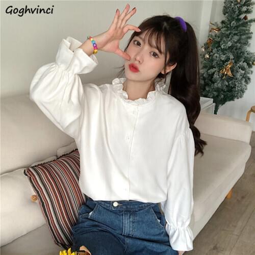 Shirts Women Ruffled Butterfly Sleeve Ladies Retro Elegant High Quality Solid White Lovely All-match Design Spring Preppy Style