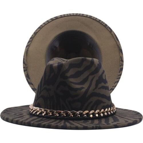 Hats For Women Thick Chain Panama Band Belt Felted Hats Men Caps Women Luxury Wide Birm Solid Leopard Fedora Women Hats