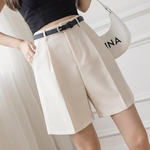 Limiguyue Summer bermuda shorts for women poliester High Waisted Loose Capris Short Suit Trousers Casual Shorts With Belt K1136