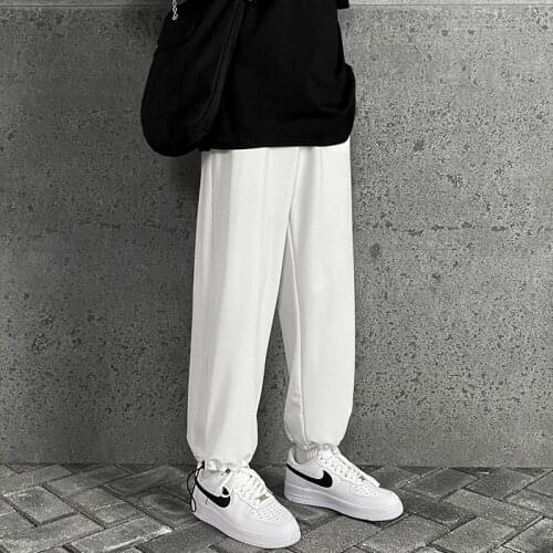 Cotton Black White Sweatpants Men Fashion Casual Joggers Pants Men Streetwear Korean Loose Straight Wide Leg Pants Men Trousers
