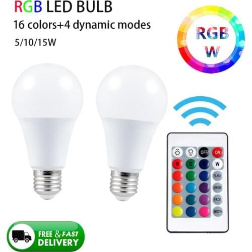 LED RGB Bulb E27 Light RGB RGBW Dimmable IR Remote 5W 10W 15W AC 85-265V Colorful Holiday Bar Club Night Smart Lamp 2835 5050