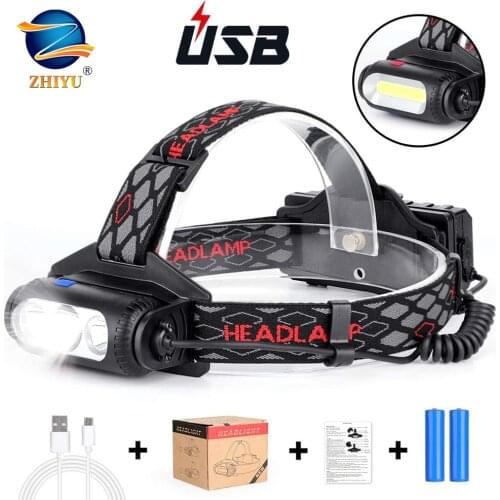 Led Headlamp USB Rechargeable with 8 Modes,360 Adjustable Work Light T6+COB Waterproof Led Head Light for Outdoor Night Camping