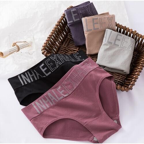 Womens Letter Underpants High Waist Cotton Thong Pants Fitness Sports G-String Seamless Sexy Panties Female Solid Color Briefs
