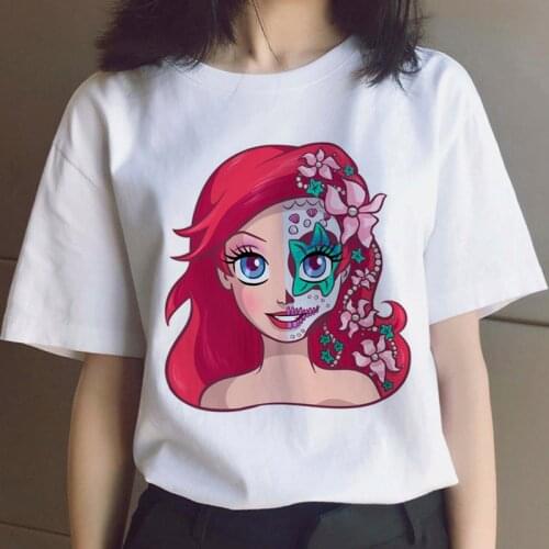 Harajuku Disney Princess Funny Cartoon T-shirt Women Grunge Vogue Tshirt Aesthetic Graphic T Shirt Korean Style Top Tees Female