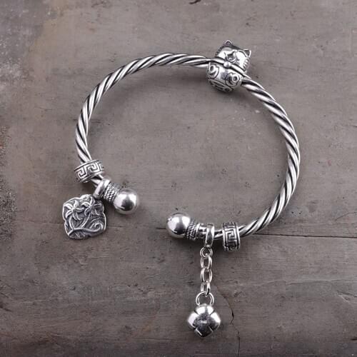 Hot Sale lucky Cat Bangle Stering Silver Bracelet Silver Bangle 925 Pure Silver Bracelet Classic Silver Beautiful Bracelets