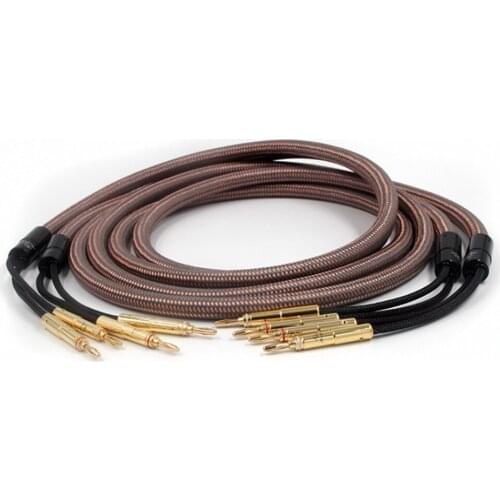1 pairs of 2.5m High fidelity OCC speaker cable 4 in 4 out banana plug single copper fever audio connecting cable