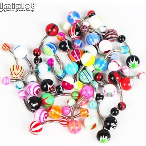 10/20/50pcs Acrylic Ball Belly Piercing Colorful Navel Ring Stainless Steel Bar Belly Button Rings Stud Women Sexy Body Jewelry