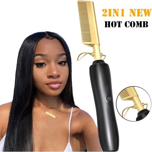 2 in 1 Hot Comb Straightener Electric Hair Straightener Hair Curler Wet Dry Use Hair Flat Irons Hot Heating Comb For Hair