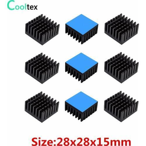 Thicker version ) 10pcs 28x28x15mm Aluminum Heatsink Radiator Cooling for Electronic Chip IC VRM With Thermal Conductive Tape