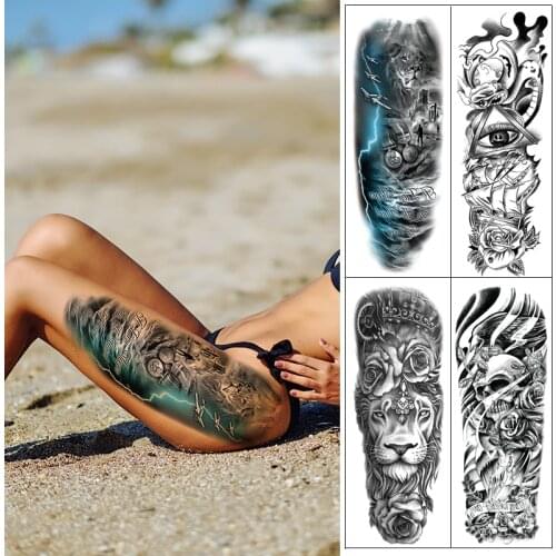 Large Arm Sleeve Tattoo,Waterproof Full Temporary Tattoo Sticker Men Lion Body Art Tattoo Girl