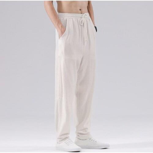 Chinese Style 2021 New Summer Lightweight Casual Trend Breathable Comfortable Wide Leg Pants Mens Loose Cotton Linen Trousers