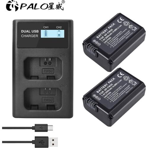 PALO NP-FW50 NP FW50 Camera Battery and LCD USB Dual Charger for Sony Alpha a6500 a6300 a6000 a5000 a3000 NEX-3 a7R batteries