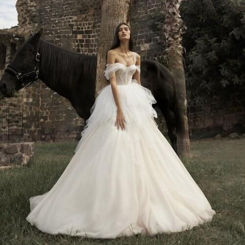 Eightree 2021 Princess Wedding Dresses Elegant Off The Shoulder A-Line Tulle Bridal Gown Evening White Bridal Dress Custom Size