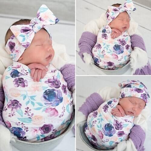 Cotton Swaddle Muslin Blanket Newborn Baby Floral Wrap Swaddling Blanket 3Pcs