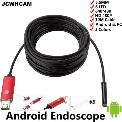JCWHCAM Endoscope 5.5mm 10m Cable Endoscope USB Android Camera Waterproof Car Pipe Inspection Snake Tube USB Endoskop Camera