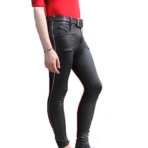 Cool Sexy Mens Pants Faux Leather Matte Skinny Pencil Pants Casual Leggings Slim Fit Tight Erotic Lingerie Clubwear Plus Size