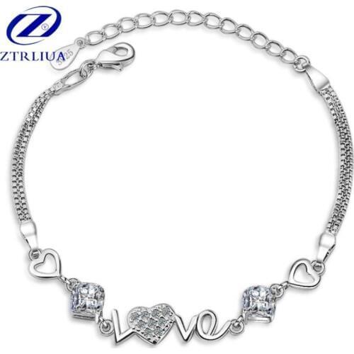 Beautiful Love Crystal 925 Sterling Silver Jewelry Fashion Heart Exquisite Sweet Shiny Female Gift Bracelets SB87